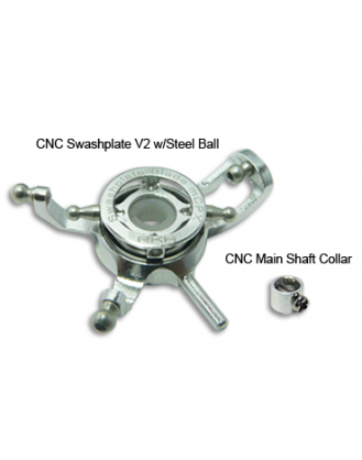 CNC Swashplate and Collar V2 w/Steel Ball (Silver) - Blade mCP X MCP X188-S